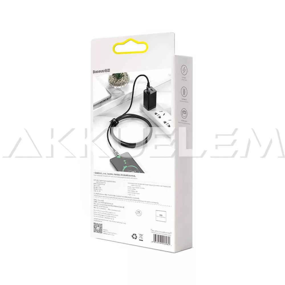 Baseus USB-A 2.0 / USB-C Type-C 1m Quick Charge 5A FEKETE