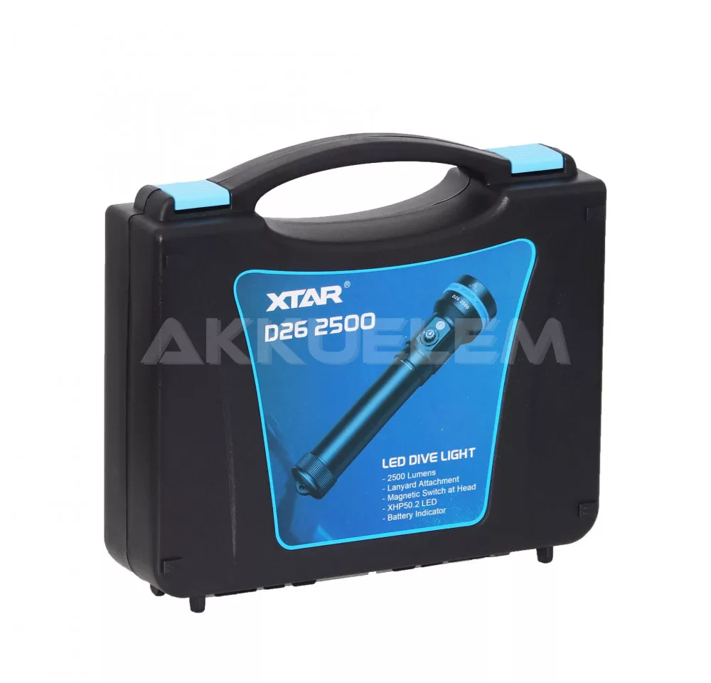 XTAR D26 2500lm búvárlámpa + 2 x 26650 Li-ion akku + FC2 töltő szett